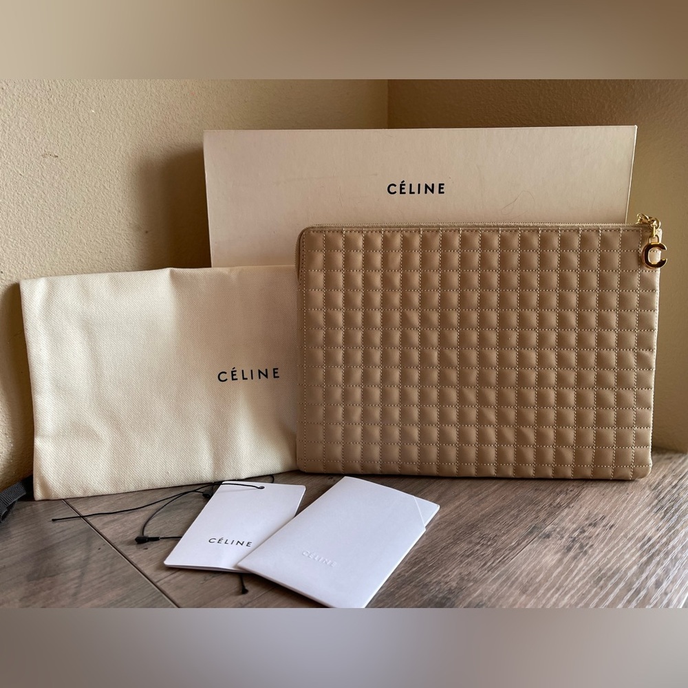 Celine Beige Leather Clutch